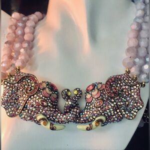 Heidi Daus Pink “Elephant Love” Beaded Elephant Swarovski Statement Necklace
